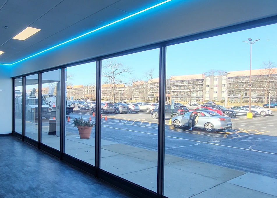 Commercial security window film on a storefront.