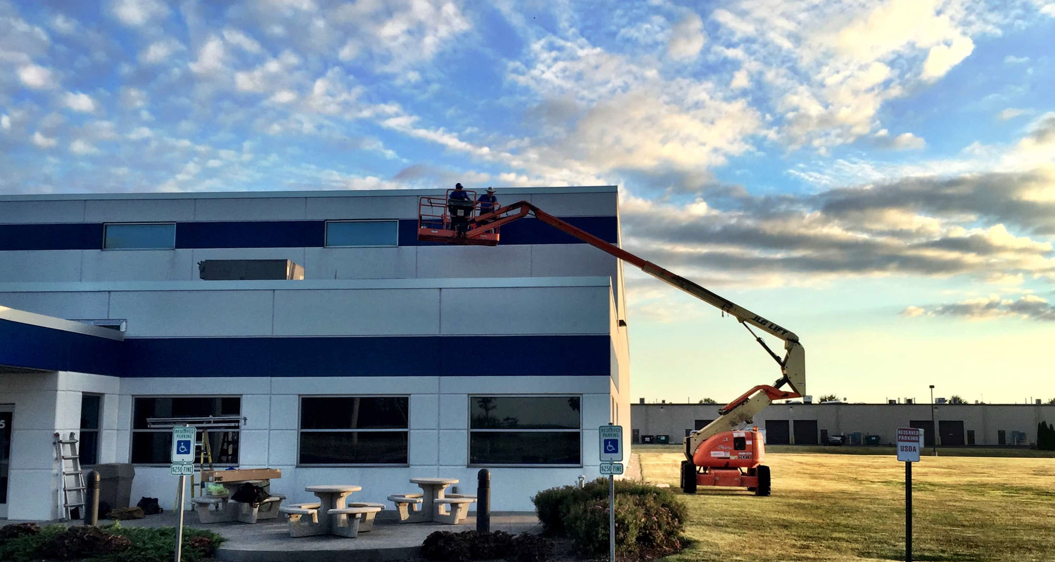 Privacy window film installed on a commercial building.