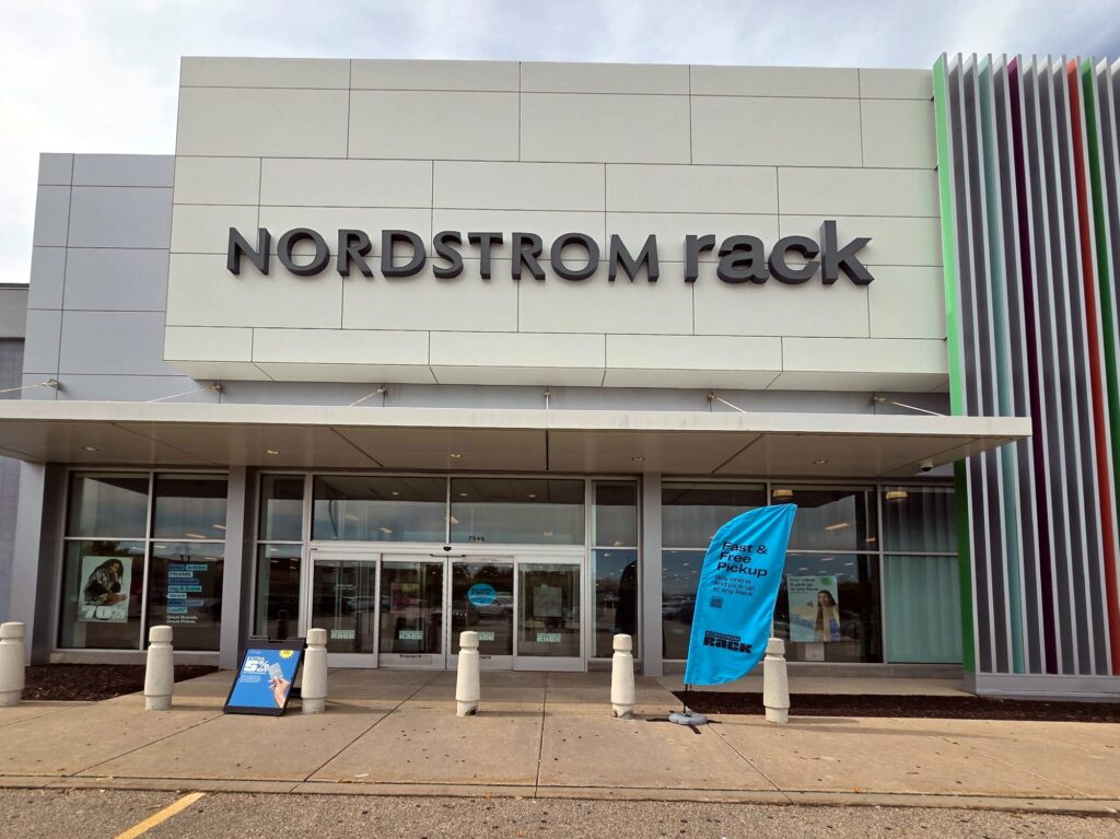 Storefront glass at a Nordstrom Rack store in Northern Illinois, a second location where AAA Glass Tint replaced anti-graffiti window film.
